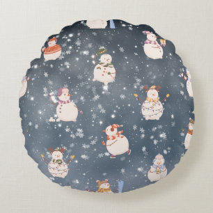 Cute Christmas Cartoon Snowman  Round Pillow