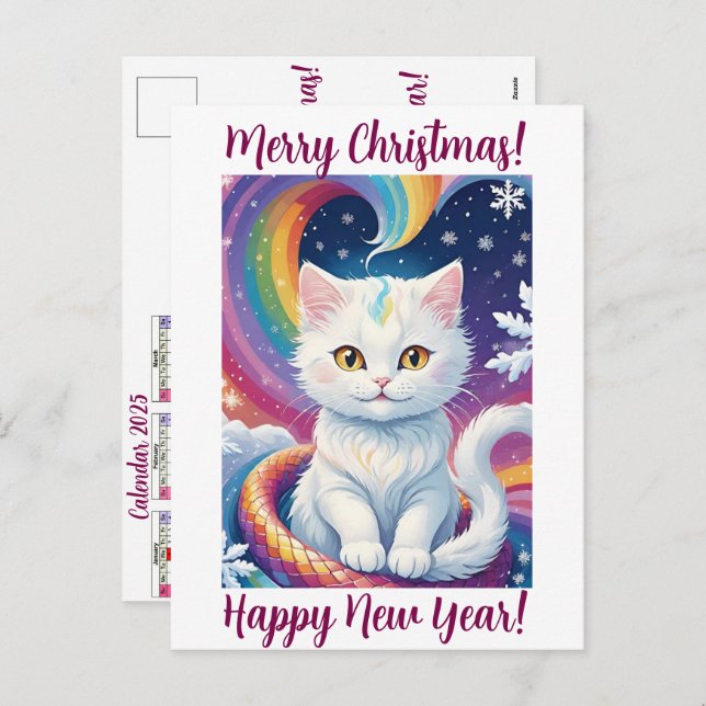 Cute Christmas Cat Calendar 2025 Personalized Holiday Postcard (Front/Back)