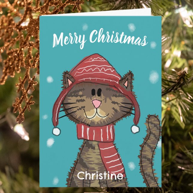 Cute Christmas Cat Cartoon  Card (Creator Uploaded)