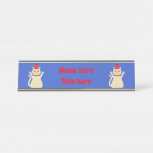 Cute Christmas Cat Custom Desk Name Plate