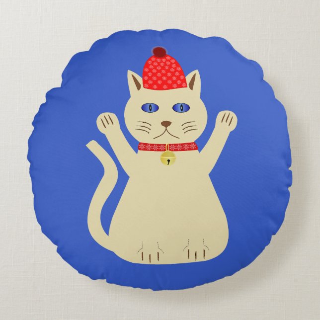 Cute Christmas Cat Custom Double Sided Round Pillow (Front)