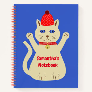 Cute Christmas Cat Custom Name Notebook