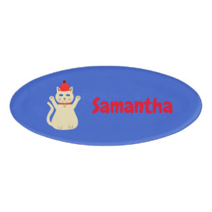 Cute Christmas Cat Custom Name Tag