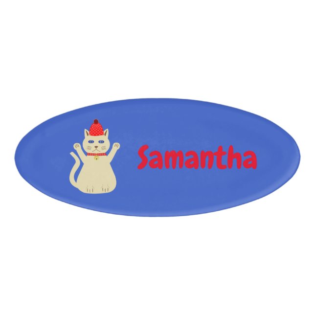 Cute Christmas Cat Custom Name Tag (Front)