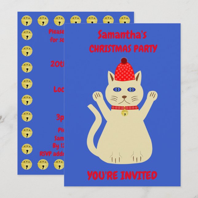 Cute Christmas Cat Custom Party Invitation (Front/Back)