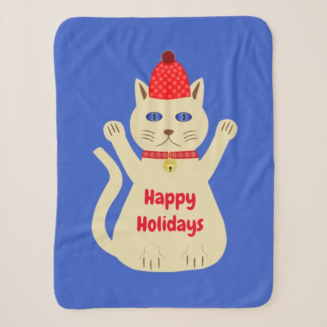 Cute Christmas Cat Custom Sherpa Blanket (Front)