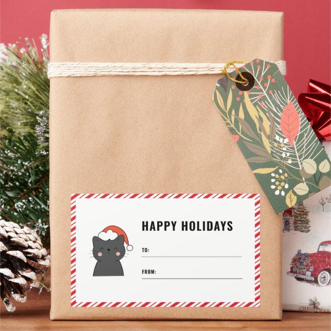 Cute Christmas Cat Gift Tag To From Sticker (Holiday)