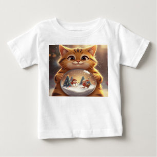 Cute Christmas Cat Holding Snow Globe Art Baby T-S T-Shirt