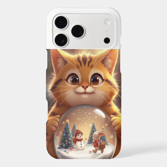 Cute Christmas Cat Holding Snow Globe Case (Verso)