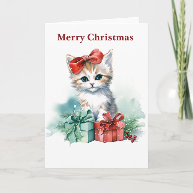 Cute Christmas Cat Holiday Card (Front)