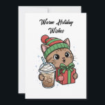 Cute Christmas Cat Holiday Card<br><div class="desc">Cute kawaii Christmas cat greeting card featuring an adorable festive kitty wearing a winter hat and holding a holiday gift and iced coffee. This charming holiday card is perfect for cat lovers, coffee fans, and anyone who enjoys cute seasonal designs. The playful and cozy illustration makes this card ideal for...</div>