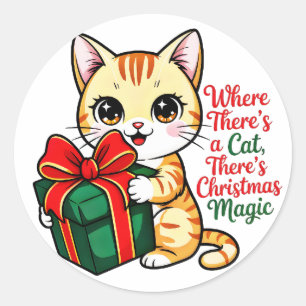 Cute Christmas Cat Holiday Decal for Cat Lover Classic Round Sticker