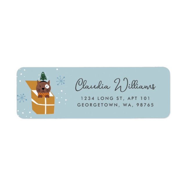 Cute Christmas Cat in a Box Return Address Label (Front)