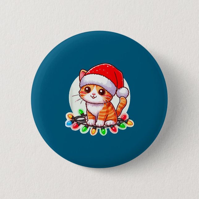 Cute Christmas Cat In Santa Hat  2 Inch Round Button (Front)