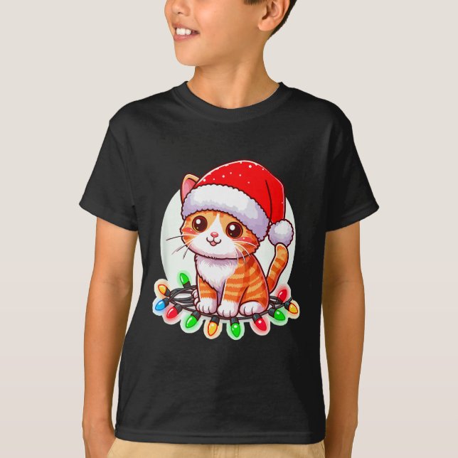 Cute Christmas Cat In Santa Hat  T-Shirt (Front)