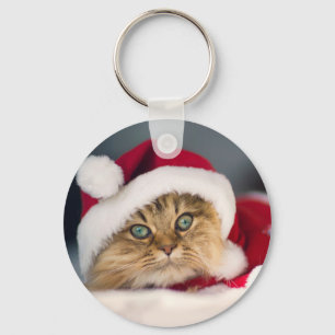 Cute Christmas cat lying Keychain
