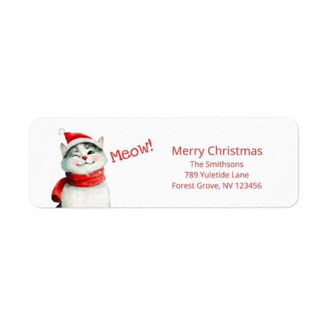 Cute Christmas Cat Meow Return Address (Front)
