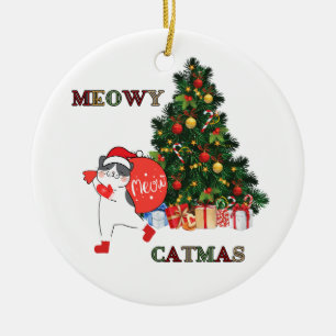 Cute Christmas Cat Meowy Catmas Ceramic Ornament