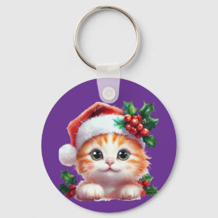 Cute Christmas Cat Ornament - Festive Holiday Gift Keychain