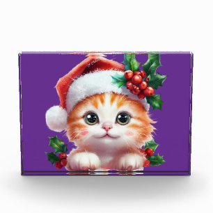 Cute Christmas Cat Ornament - Festive Holiday Gift Photo Block
