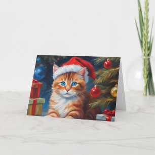 Cute Christmas Cat, Ornaments  Holiday Card