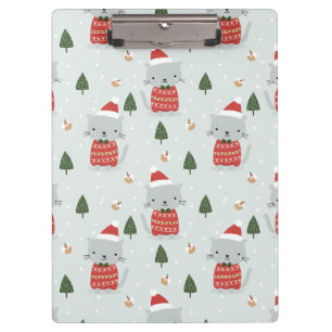 Cute Christmas Cat Pattern – Festive Holiday  Clipboard