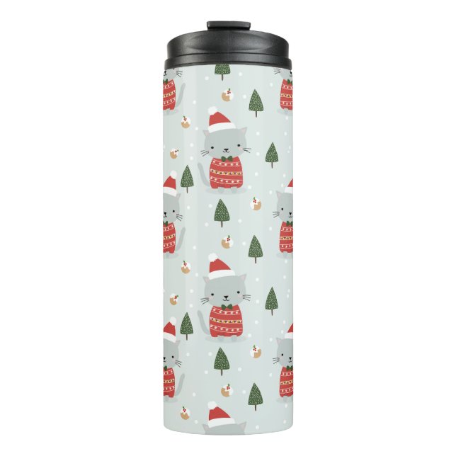 Cute Christmas Cat Pattern – Festive Holiday  Thermal Tumbler (Front)