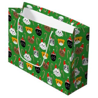 Cute Christmas Cat Patterned Large Gift Bag