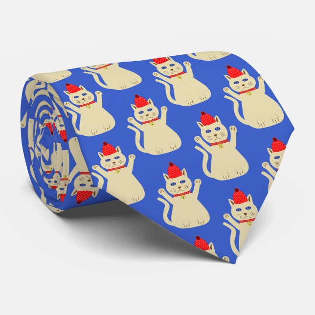 Cute Christmas Cat Patterned Tie (Rolled)