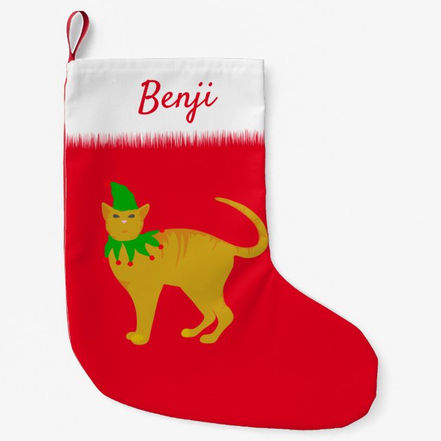 Cute Christmas Cat Personalised Pet Small Christmas Stocking (Front)