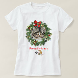 Cute Christmas Cat Photo Wreath  T-Shirt