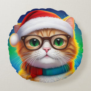 Cute Christmas Cat Santa Claus-68265 Round Pillow