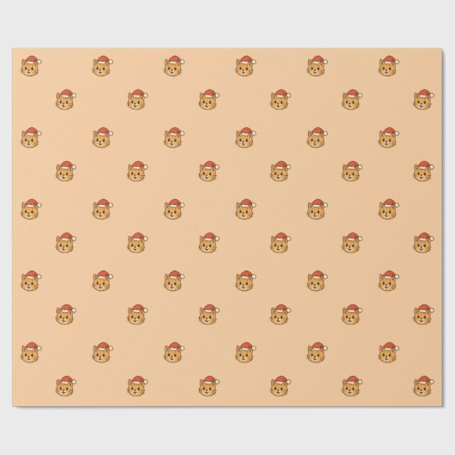 Cute Christmas Cat Santa Hat Wrapping Paper (Flat)