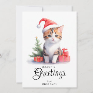Cute Christmas Cat Season's Greetings Holiday Card