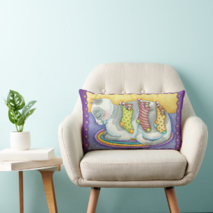 Cute Christmas Cat Sleeping with Mice in Stockings Lumbar Pillow