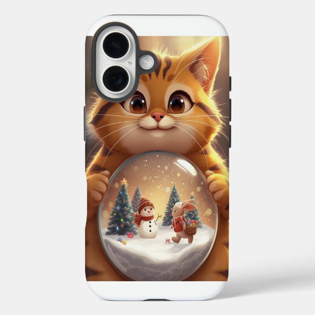 Cute Christmas Cat Snow Globe iPhone Case (Back)