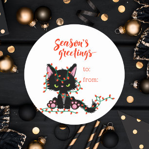 Cute Christmas Cat To From Holiday Gift Classic Round Sticker