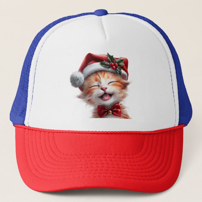 Cute Christmas Cat with Santa Hat and Bow Tie (Front)