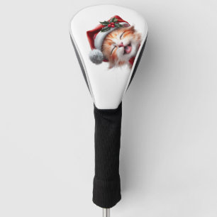 Cute Christmas Cat with Santa Hat and Bow Tie Golf Head Cover