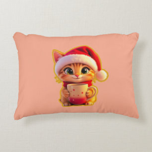 **Cute Christmas Cat with Santa Hat – Funny Holida Accent Pillow
