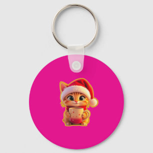 **Cute Christmas Cat with Santa Hat – Funny Holida Keychain