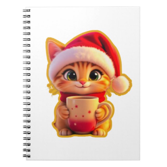 **Cute Christmas Cat with Santa Hat – Funny Holida Notebook (Front)