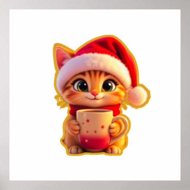 **Cute Christmas Cat with Santa Hat – Funny Holida Poster (Front)