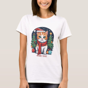 Cute Christmas Cat with Trees Festive  T-Shirt