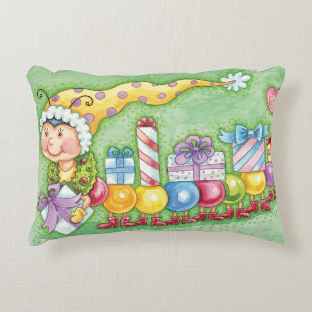 Cute Christmas Caterpillar Train with Presents Accent Pillow (Front)