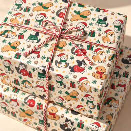 Cute Christmas Cats and Dogs Personalized Wrapping Paper