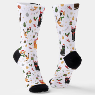 Cute Christmas Cats and Holiday Decorations Socks