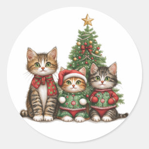 Cute Christmas Cats Classic Round Sticker