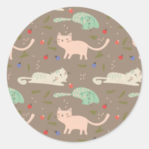 Cute Christmas Cats Classic Round Sticker
