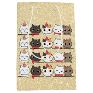 Cute Christmas Cats Faces Meowy Christmas  Medium Gift Bag